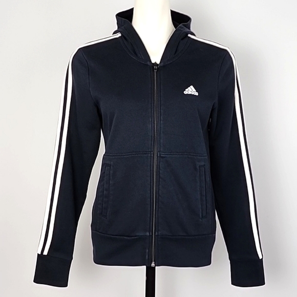 adidas Tops - Adidas Women's Navy White Full  Zip Hoodie 3 Stripes Pockets Size Medium